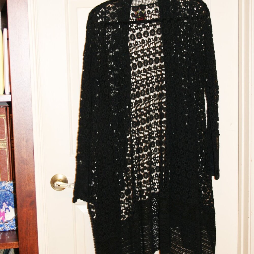 Johnny Was Black Lace Long Jacket with Pockets